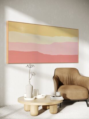 'Elevate' is an impression of colour and light moving over the land and sea. I love my paintings to be ambiguous, insinuating rather than dictating what the viewer can see. It always makes me feel calm to paint, it is a very meditative process.

Canvas Size 200 x 85cm x 3.5cm 