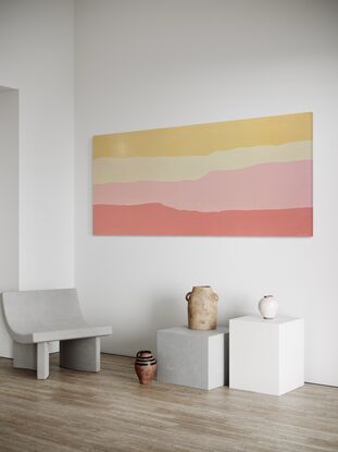 'Elevate' is an impression of colour and light moving over the land and sea. I love my paintings to be ambiguous, insinuating rather than dictating what the viewer can see. It always makes me feel calm to paint, it is a very meditative process.

Canvas Size 200 x 85cm x 3.5cm 