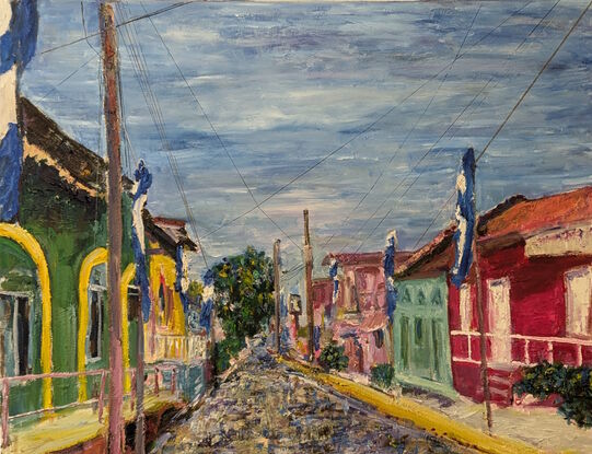 Oil Painting of a street in Moyogalpa Municipality in the Ometepe, Nicaragua inspired by the rich colours of Latin America with a impressionist influence.
