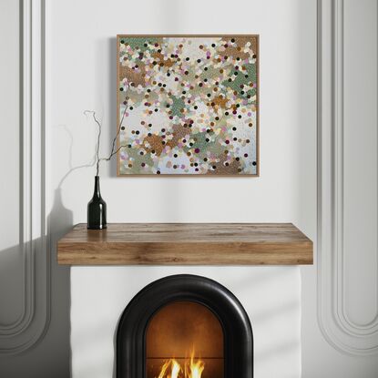 Immerse yourself in a serene oasis of soft pale greens and creams that evoke the soothing colours of nature. Delicate gold accents add a touch of luxury to this abstract piece, inviting you to bask in its tranquil beauty.