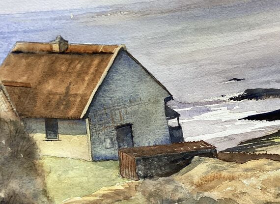 sienna coloured thatched roof draws attention to this small cottage high above the dramatic coastline of
Galway Bay on the Irish west coast. Softly captured in keeping with atmospheric conditions