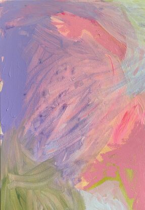 A mix of pinks and blues with accents of pink oil stick for texture. Unframed- get in touch for framing.