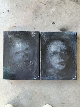 Hidden abstract faces that are just visible in these artworks.
Very mysterious and moody. 