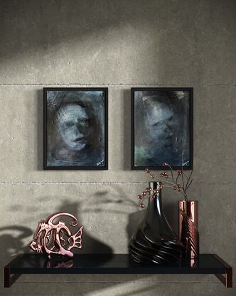 Hidden abstract faces that are just visible in these artworks.
Very mysterious and moody. 