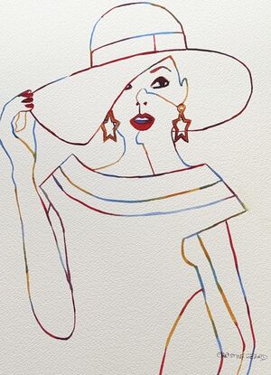 image of a woman and her large brimmed hat





