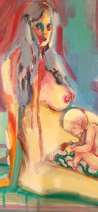 Figurative abstract painting 
Oil on canves. Mother and fetus.
Motherhood 