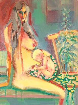 Figurative abstract painting 
Oil on canves. Mother and fetus.
Motherhood 