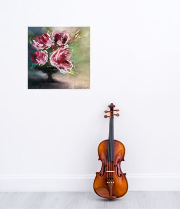 Pink Flowers and greenery on a dark background