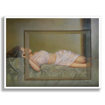 Women, figurative, nude, oil painting, beige, green, soft colors, wall painting, painting on canvas, hand painted with oil, photorealism art, dreams, colors, 