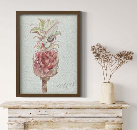 Red Watercolor pineapple blossom, vibrant colors