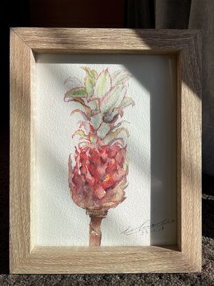 Red Watercolor pineapple blossom, vibrant colors