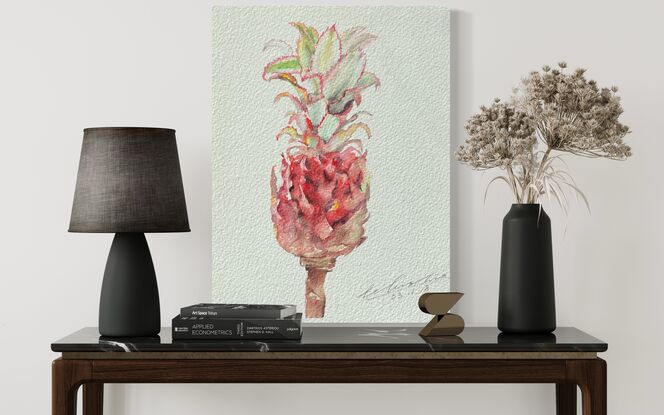 Red Watercolor pineapple blossom, vibrant colors