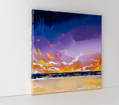 sunset sky painting with a dynamic and bold colours of a setting sun with energetic brushstrokes