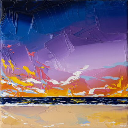 sunset sky painting with a dynamic and bold colours of a setting sun with energetic brushstrokes