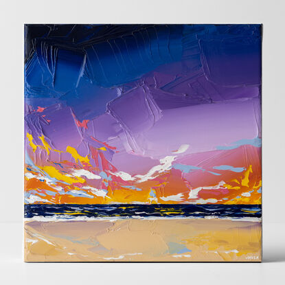 sunset sky painting with a dynamic and bold colours of a setting sun with energetic brushstrokes