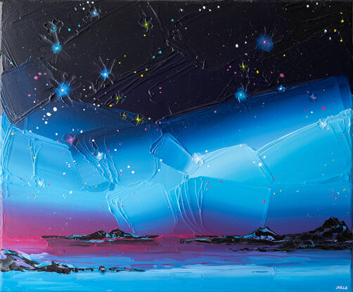 starry sky painting with a dynamic and bold colours of the night sky with energetic brushstrokes