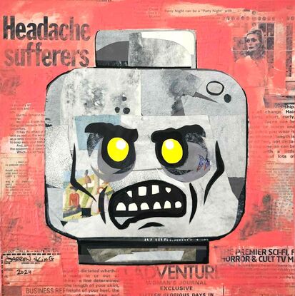 Lego zombie head mixed media collage painting