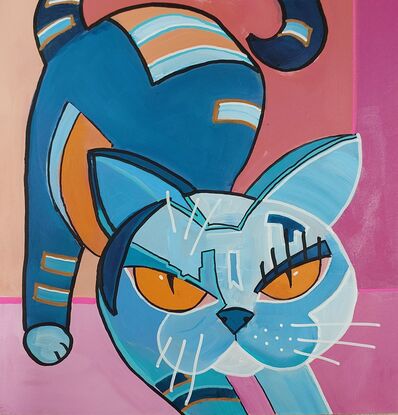 Graphic style cats in bright colours triptych