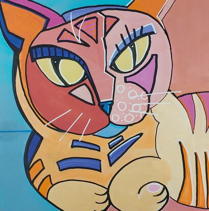 Graphic style cats in bright colours triptych