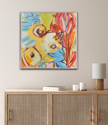 Contemporary floral, framed 