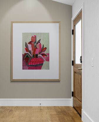 One of four larger works on paper included in my recent floral series. Living in the stunning Southern Highlands NSW, we are blessed with many beautiful gardens including smaller local gardens lining the local streets. I have amazing photographs of tulip beds in Leighton Gardens, the ideal inspiration for these vibrant, fun paintings.