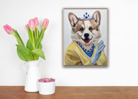 Corgi dressed as the Queen. 