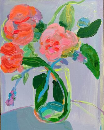 Abstract flowers in vase, with bright vibrant colours.