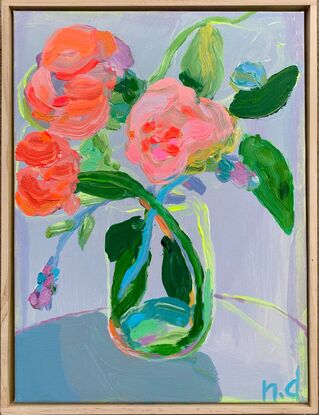 Abstract flowers in vase, with bright vibrant colours.