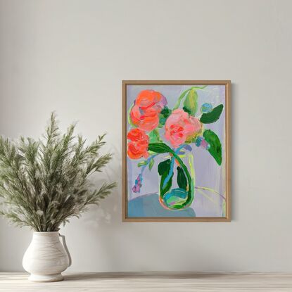 Abstract flowers in vase, with bright vibrant colours.