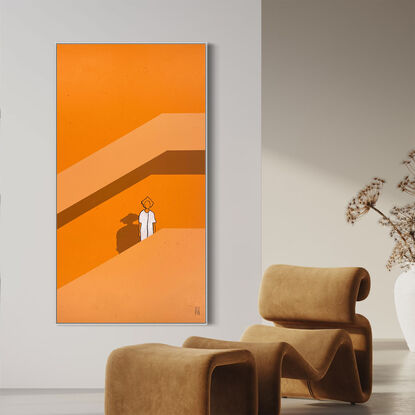 Extra Large black line art image with vibrant orange/burnt sienna colour and figurative imagery.