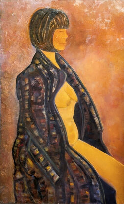 Capturing the essence of past eras in my paintings. In  this piece, a mysterious woman sits wrapped in a dressing gown, her face shrouded in mystery. To enhance  a profound sense of antiquity and the passage of time, I use layers of transparent oil glazes to give a deep, aged feeling to the artwork. I want viewers to feel like they're looking at a portrait that was painted centuries ago,. The dark, rich tones add to the overall atmosphere, transporting us to a different time and place. It's like stepping into a time capsule through my art