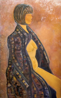 Capturing the essence of past eras in my paintings. In  this piece, a mysterious woman sits wrapped in a dressing gown, her face shrouded in mystery. To enhance  a profound sense of antiquity and the passage of time, I use layers of transparent oil glazes to give a deep, aged feeling to the artwork. I want viewers to feel like they're looking at a portrait that was painted centuries ago,. The dark, rich tones add to the overall atmosphere, transporting us to a different time and place. It's like stepping into a time capsule through my art