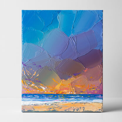 sunset sky painting with a dynamic and bold colours of a setting sun with energetic brushstrokes