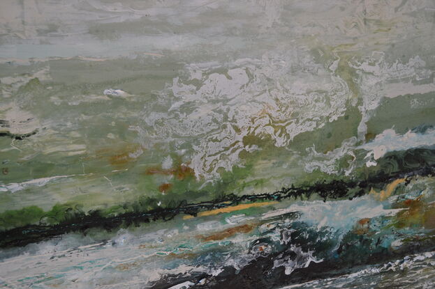 turbulent, grey and green ocean scape.