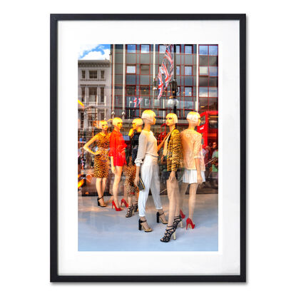 Mannequins in window of London fashion house