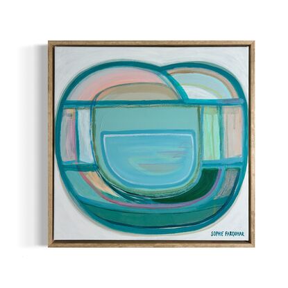 Free flowing curves of peach, blues and greens. 