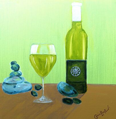 Still life study of a bottle of wine and glass