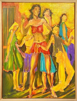 Figurative abstract. Colourful abstract painting dance and celebration 