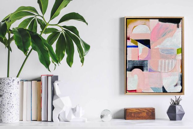 geometric abstract painting in pastel and neon colours