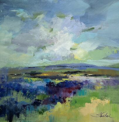 Abstract landscape capturing spring field with flowers