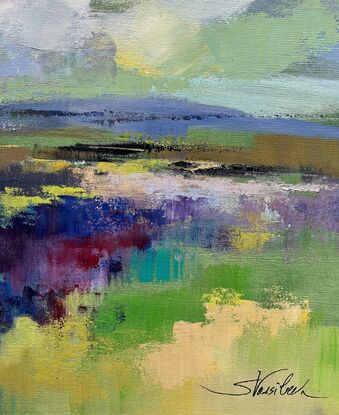 Abstract landscape capturing spring field with flowers