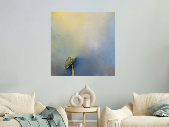 Atmospheric spacious abstract of peaceful hues with leaf focal