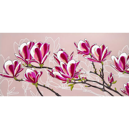 Pink magnolia branch with beautiful blossoms 