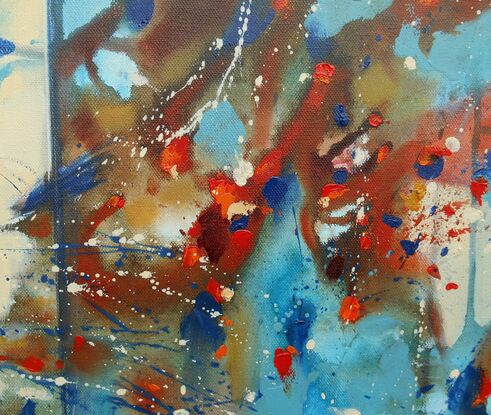 Abstract with light blue and red and orange