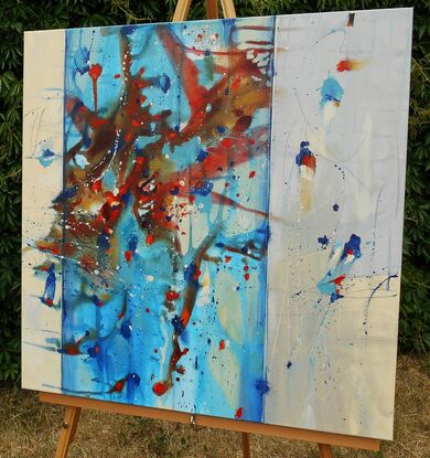 Abstract with light blue and red and orange