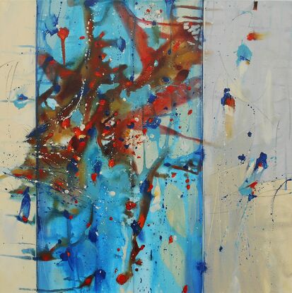 Abstract with light blue and red and orange