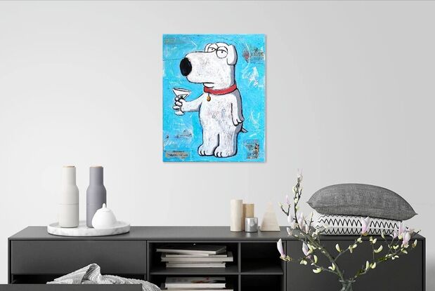 Brian from Family Guy, mixed media collage painting