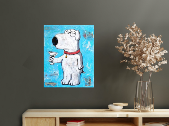 Brian from Family Guy, mixed media collage painting