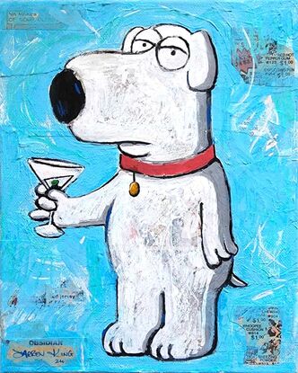 Brian from Family Guy, mixed media collage painting