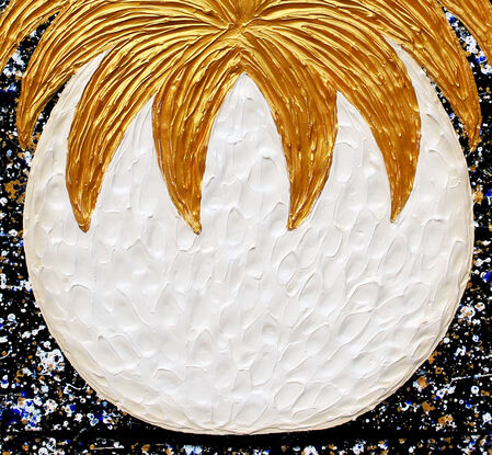 textured gold and white textured pineapple on a starry black background 